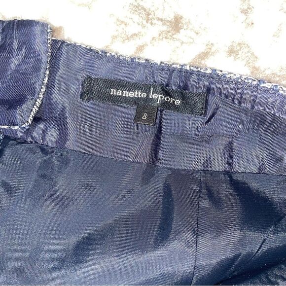 Nanette Lepore Tweed Skirt blue and gray pencil skirt with ruffle bottom SZ 8 - Picture 6 of 12